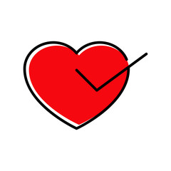 Icono lineal corazón con símbolo de validación con color rojo