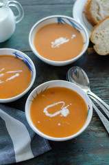 Three bowl of the tarhana soup on the table.