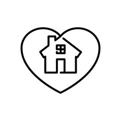 Símbolo agencia inmobiliaria. Icono plano lineal corazón con casa en color negro