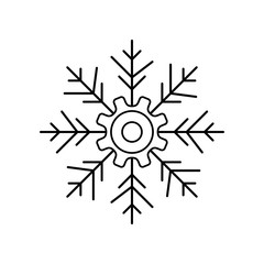 Fototapeta na wymiar Icono plano lineal engranaje como copo de nieve en color negro