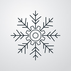 Fototapeta premium Icono plano lineal engranaje como copo de nieve en fondo gris
