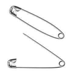 Closed and open safety pin, isolated on white background