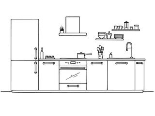 Hand drawn kitchen furniture. Illustration in sketch style. - obrazy, fototapety, plakaty