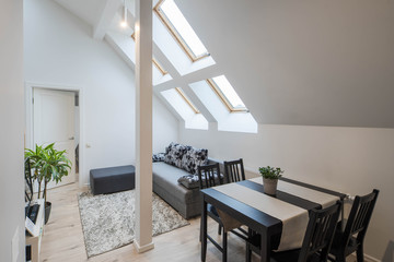 Light interior of room in apartment. Private house. Living room.