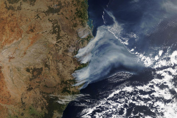 Wildfires in New South Wales, Australia seen from space in November 2019 - Elements of this image...