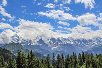 Colorful mountain landscape of the Swiss Alps on a summer day 