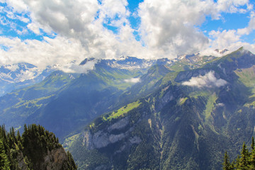 Fototapeta premium Colorful mountain landscape of the Swiss Alps on a summer day 