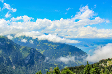 Fototapeta premium Colorful mountain landscape of the Swiss Alps on a summer day 