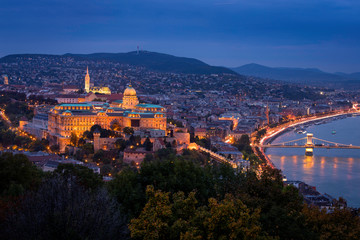 The Castle of Buda photographed from the Citadella after sunset.