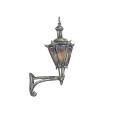 Vintage retro street lamp illustration with colored pencils in the style of old Europe on a white background isolated