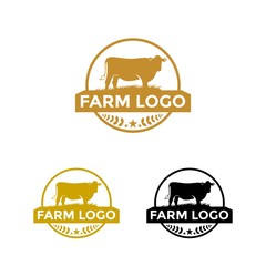 Cow farm Logo. Vintage Cattle Beef Farm logo design vector
