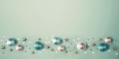 Christmas bauble ornaments - overhead view flat lay