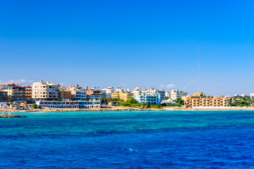 Obraz premium Panoramic view on Hurghada city from the Red sea