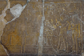 Egyptian ancient pictures on the stone wall