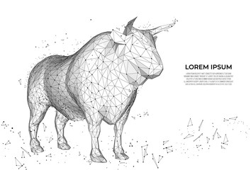 Bull symbol of royalty. Cow symbol of fertility, nurturing, and power for centuries.Vector polygonal futuristic image. Polygonal wireframe mesh art.  