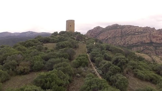 aerial view with drone of the castle torre dei doria chiaramonti santa maria goghinas in sardinia