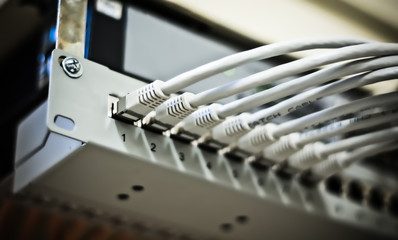 Closeup of an ethernet based network switch