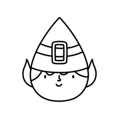 merry christmas celebration cute helper face with hat cartoon thick line