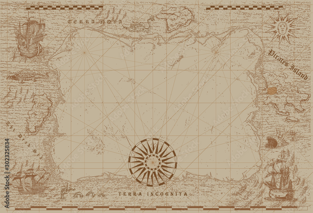 Aufkleber vector image of an old sea map in the style of medieval engravings