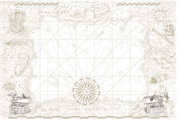 Fototapeta na wymiar vector image of an old sea map in the style of medieval engravings
