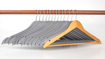 Set of gray clothes hangers on a white background