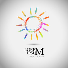 The symbol is the multi-colored sun line. Hello summer. Vector