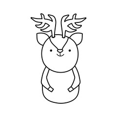 cute reindeer cartoon character animal thick line