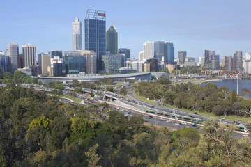 Aerial view of Perth central business district skyline in Western Australia