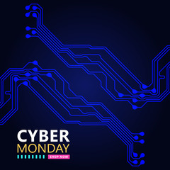 Cyber monday sale with circuit board background. Modern design.Vector illustration