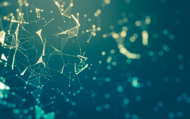 Abstract background. Molecules technology with polygonal shapes, connecting dots and lines. Connection structure. Big data visualization.