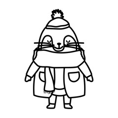 merry christmas celebration cute monk seal wearing sweater and hat thick line