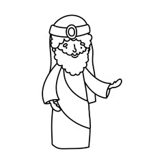 wise king with crown manger nativity, merry christmas thick line