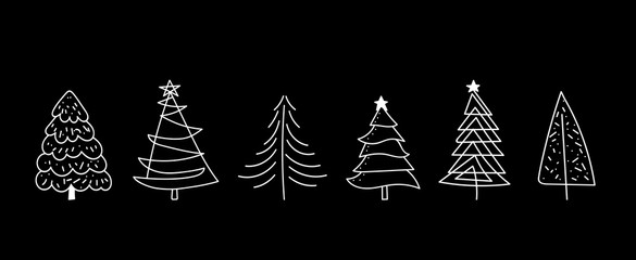 Doodle Christmas Trees. to create holiday cards, backgrounds, ornaments, decoration. Hand drawn Christmas tree happy new year