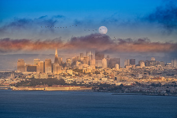 san francisco skyline at sunset