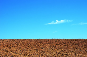 plowed field against the blue sky