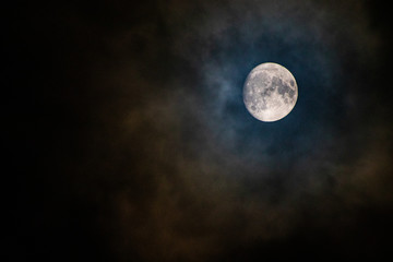 full moon in the cloudy night sky