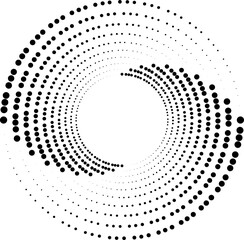 Halftone dots in spiral form. Geometric dotted shape. Design element for frames, prints, web pages, template, logos and textile pattern