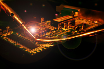 Maintenance of the computer, motherboard, hardware upgrade.  computer technology concept. toned