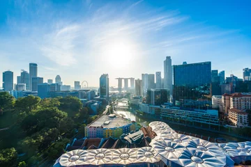 Foto auf Alu-Dibond Beautiful architecture building exterior cityscape in Singapore city skyline © siraphol