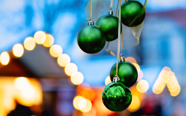 Christmas Decoration at Night Christmas Market at Charlottenburg Palace in Winter Berlin, Germany. Advent Fair and Stalls with Crafts Items on the Bazaar. Glass