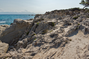 Fototapeta na wymiar Orange Beach Kavourotripes at Sithonia peninsula, Greece