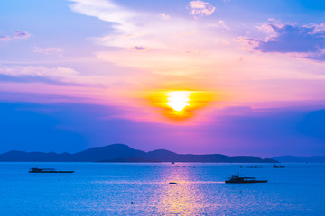 Beautiful landscape of sea ocean around Pattaya city in Thailand at sunset time