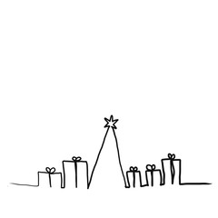 One line continuous Christmas tree with gifts for happy festival