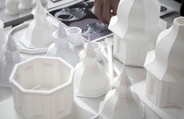 Abstract models printed by 3d printer close-up.