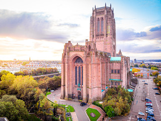 Aerial view of Liverpool Cathedral in the morning, UK