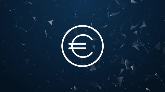 Explosive introduction of Euro concept. Polygonal animation, 4k composition and explosion of symbol icon.