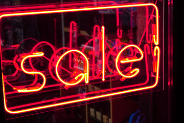 neon sale sign night decoration. marketing design. red color garland