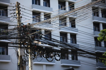 A busy electrical line in the city