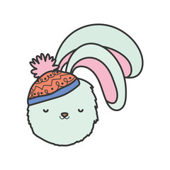 cute rabbit head with hat merry christmas