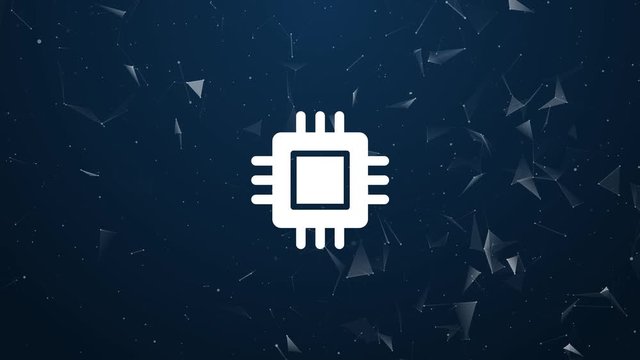 Explosive introduction of chip processor concept. Polygonal animation, 4k composition and explosion of symbol icon.